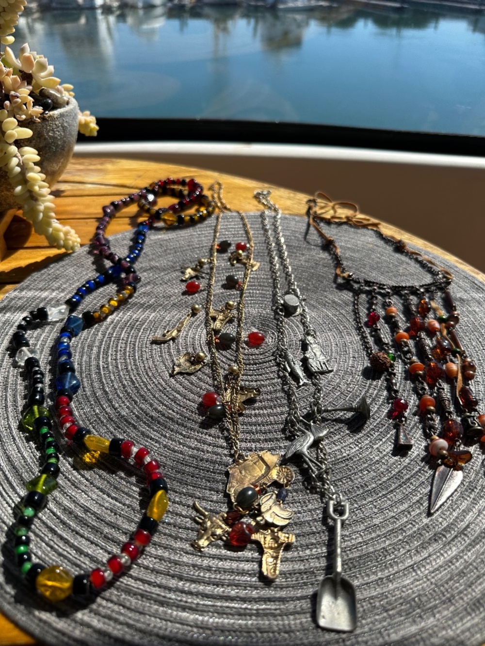 Boho Necklace Set Glass Beads & Charms Fringe Bib – 4 Pc